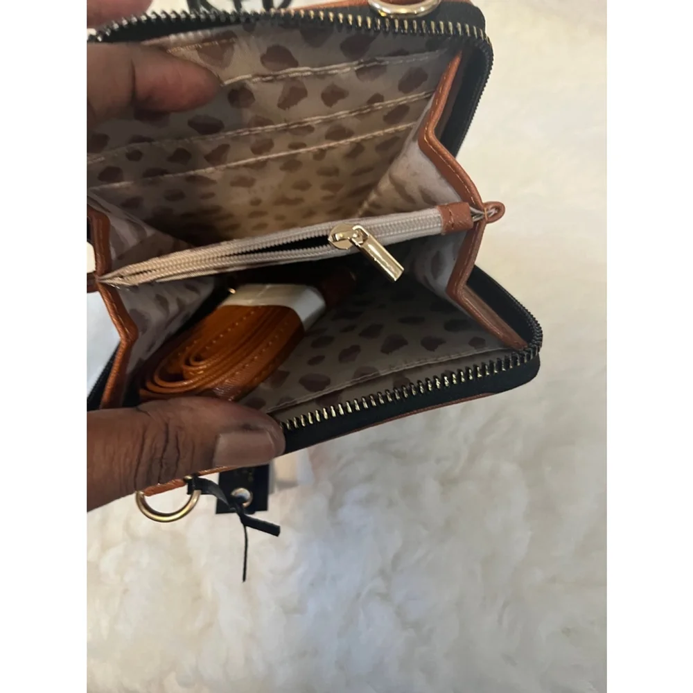 NWT Kedzie Brown Saffiano vegan leather and phone-friendly Crossbody bag Small